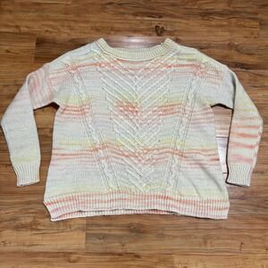 American Eagle‎ Cable Knit Sweater Striped Pastel Crew Neck Pullover Large